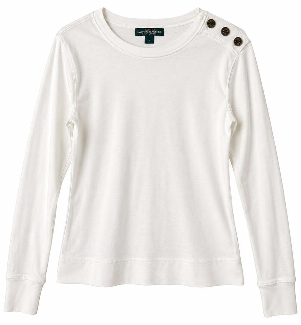 Lauren Jeans Co Ralph Lauren White Long Sleeve Top L Button Shoulder Minimalist